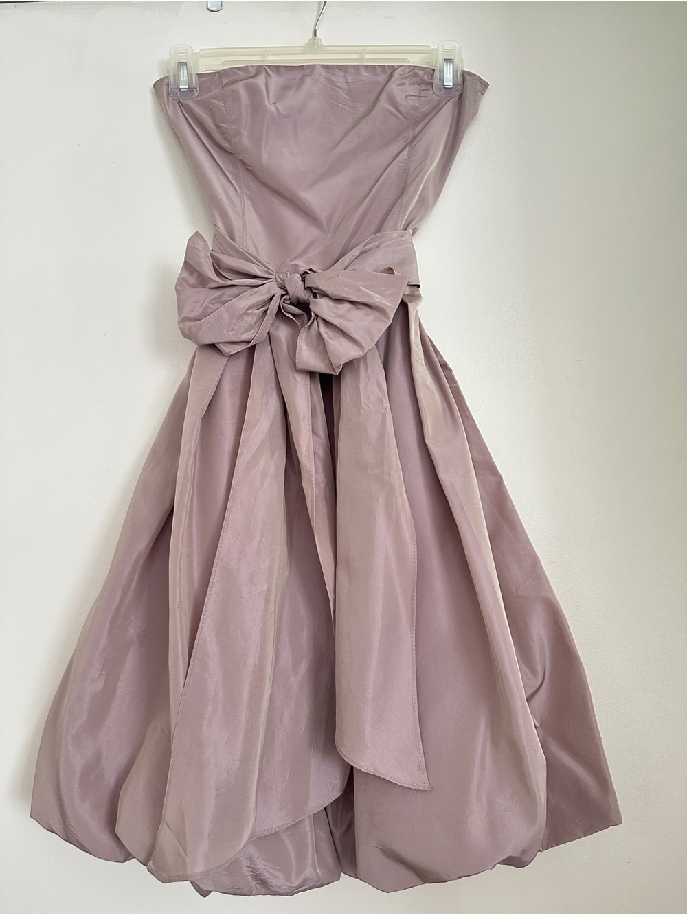 Zara Strapless Bow Tea-Length Dress in Dusty Mauve